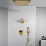 20 inch ceiling or flush mount Brushed gold 3 way thermostatic shower faucet with high pressure 6 '' head  and handle sprayer