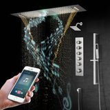 Brushed Gold or Brushed Nickel or Matte Black 35" Bluetooth Music LED Shower System with Waterfall, 5-Way Digital Thermostatic Valve, Regular Head, Touch Panel