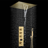 20'' or 24'' Rainfall Waterfall Brushed Gold Ceiling-Mounted 3-Way Thermostatic Shower System, 4 valve Opitions