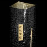 20'' or 24'' Rainfall Waterfall Brushed Gold Ceiling-Mounted 3-Way Thermostatic Shower System, 4 valve Opitions