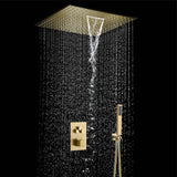 20'' or 24'' Rainfall Waterfall Brushed Gold Ceiling-Mounted 3-Way Thermostatic Shower System, 4 valve Opitions