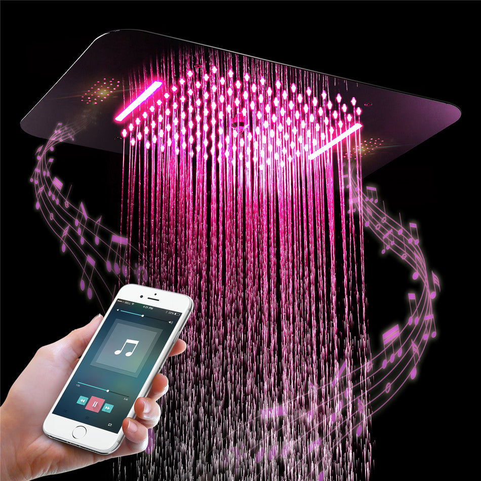 23'' X 15'' Flush-mount 64 LED Shower Head rainfall waterfall mist 3 functions