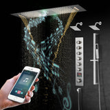 Brushed Gold or Brushed Nickel 35" Bluetooth Music LED Shower System with Waterfall, 6-Way Digital Thermostatic Valve, Dual Regular Head, Touch Panel