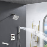 6" Wall Mount High Pressure Shower Head with 3-Way Digital Thermostatic System and Tub Spout