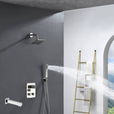 6" Wall Mount High Pressure Shower Head with 3-Way Digital Thermostatic System and Tub Spout