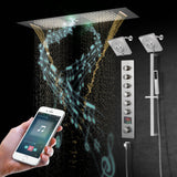 Brushed Gold or Brushed Nickel 35" Bluetooth Music LED Shower System with Waterfall, 6-Way Digital Thermostatic Valve, Dual Regular Head, Touch Panel