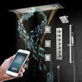Matte Black Or Brushed nickel 35" Bluetooth Music LED Shower System with Waterfall, 6-Way Digital Thermostatic Valve, 3 Body Jets