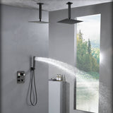 Matte Black ceiling mount 12 or 16 inch rainfall shower head 3 way thermostatic shower faucet