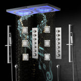 48" x 24" Flush Mount Rainfall Waterfall Shower System with LED, 6-Way Thermostatic Faucet, Dual Regular Heads