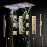 48" x 24" Flush Mount Rainfall Waterfall Shower System with LED, 6-Way Thermostatic Faucet, Dual Regular Heads