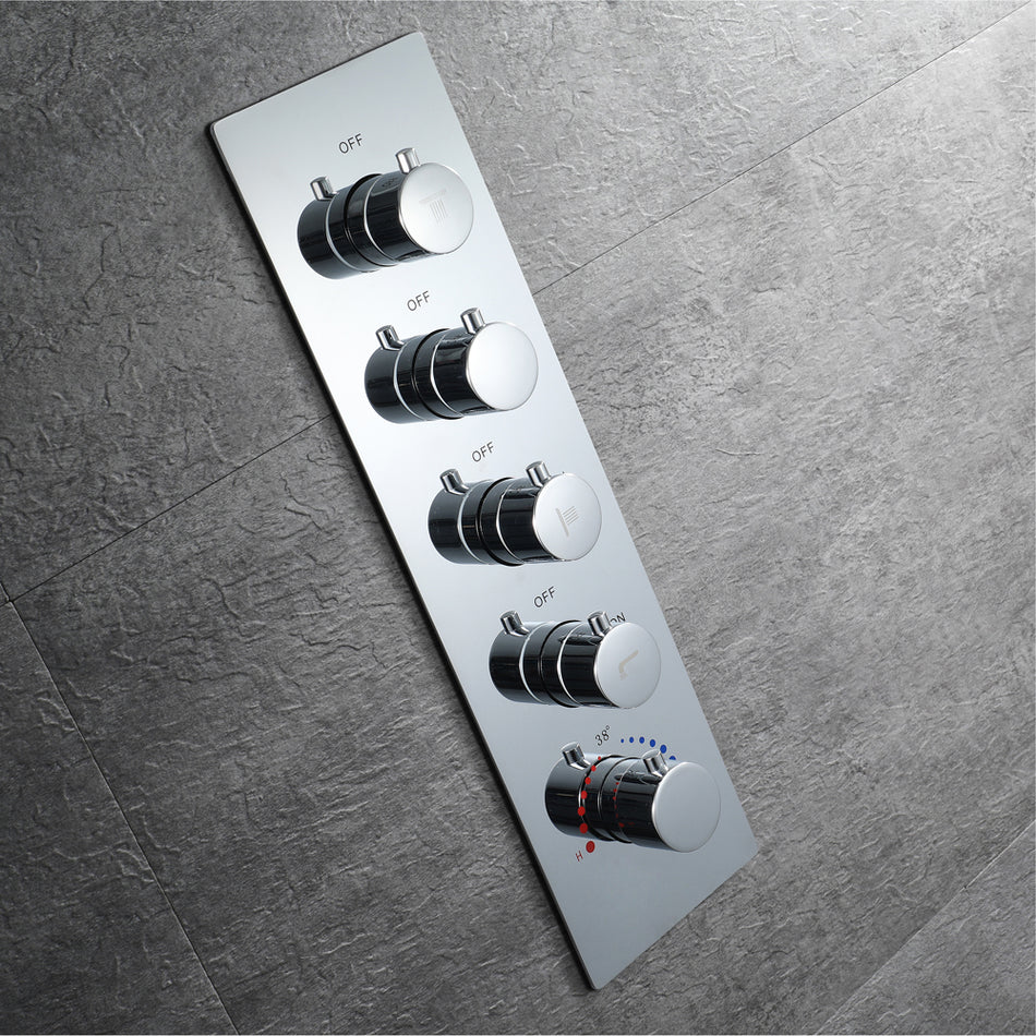 3 way or 4-Way Thermostatic Rough-In Valve with Trim, available in Matte Black, Brushed Nickel, Chrome, and Brushed Gold