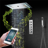 64 LED colors music led flushed in 24x12 inch 3 functions shower head 4 way thermostatic shower faucet ,4 finish colors options