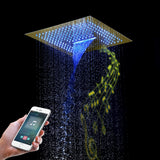 16-Inch Flushed Mount Shower Head: Rainfall, Waterfall, 64 LED Lights, Bluetooth Music, 4 Finish Colors Available
