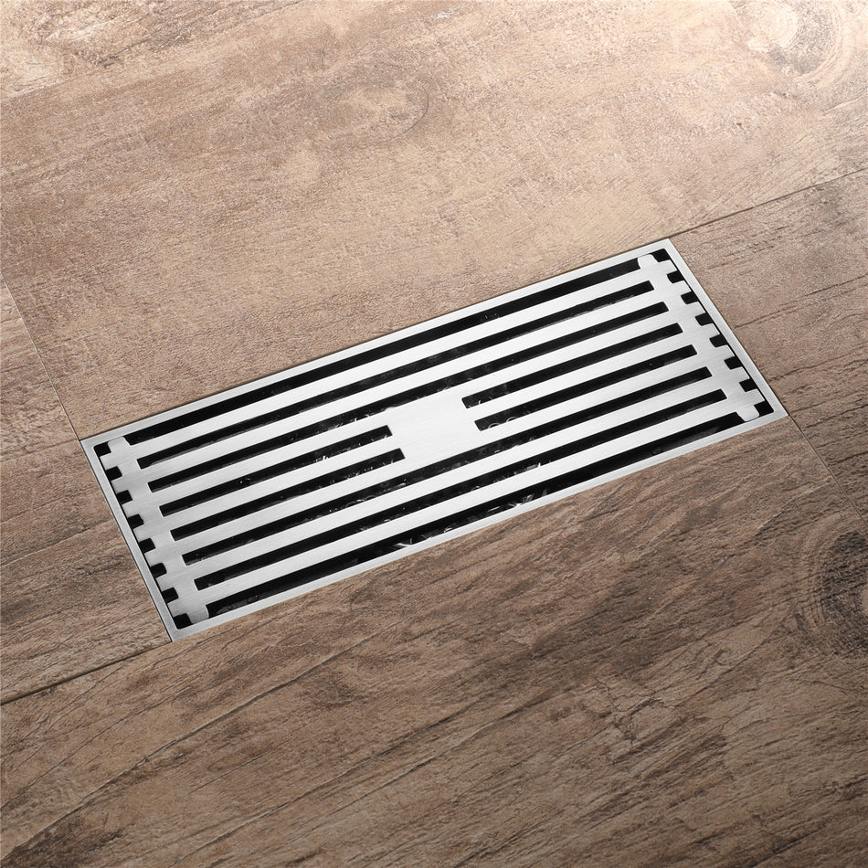 8 Inch Shower Linear Brushed Nickel Drain Rectangular Floor Drain with Accessories Square Hole Pattern Cover Grate Removable Brushed Nickel Brass