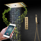 64 LED colors music led flushed in 24x12 inch 3 functions shower head 4 way thermostatic shower faucet ,4 finish colors options