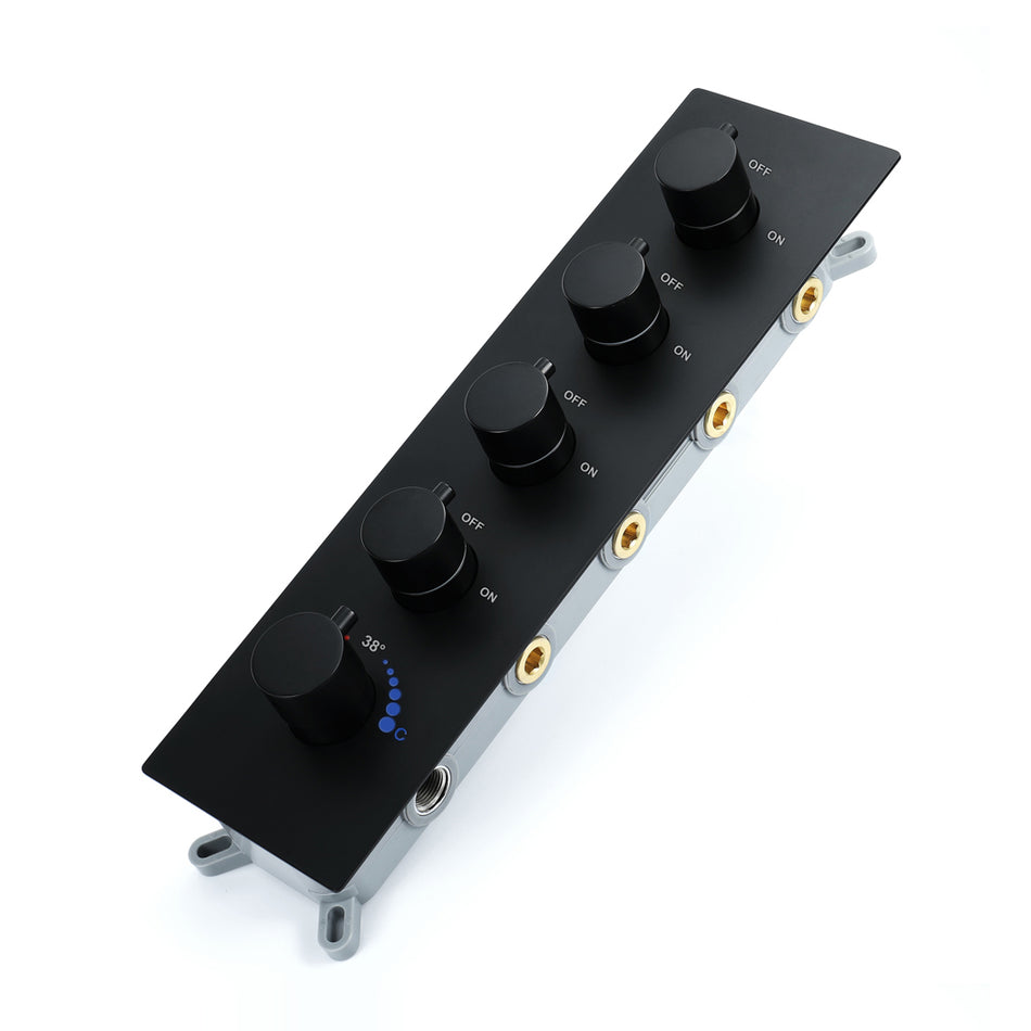 3 way or 4-Way Thermostatic Rough-In Valve with Trim, available in Matte Black, Brushed Nickel, Chrome, and Brushed Gold