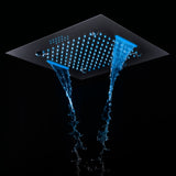 Brushed Gold or Matte Black Or Brushed Nickel 20-Inch Rainfall Waterfall Mist Shower Head: Bluetooth Music and 64 LED Lights for an Immersive Shower Experience, Flush Mounted