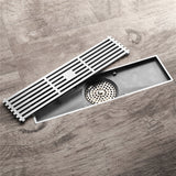 12-Inch Matte Black Rectangular Floor Drain - Square Hole Pattern Cover Grate - Removable - Includes Accessories