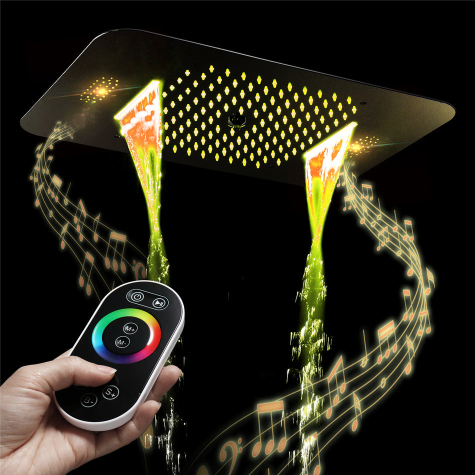 23'' X 15'' Flush-mount 64 LED Shower Head rainfall waterfall mist 3 functions