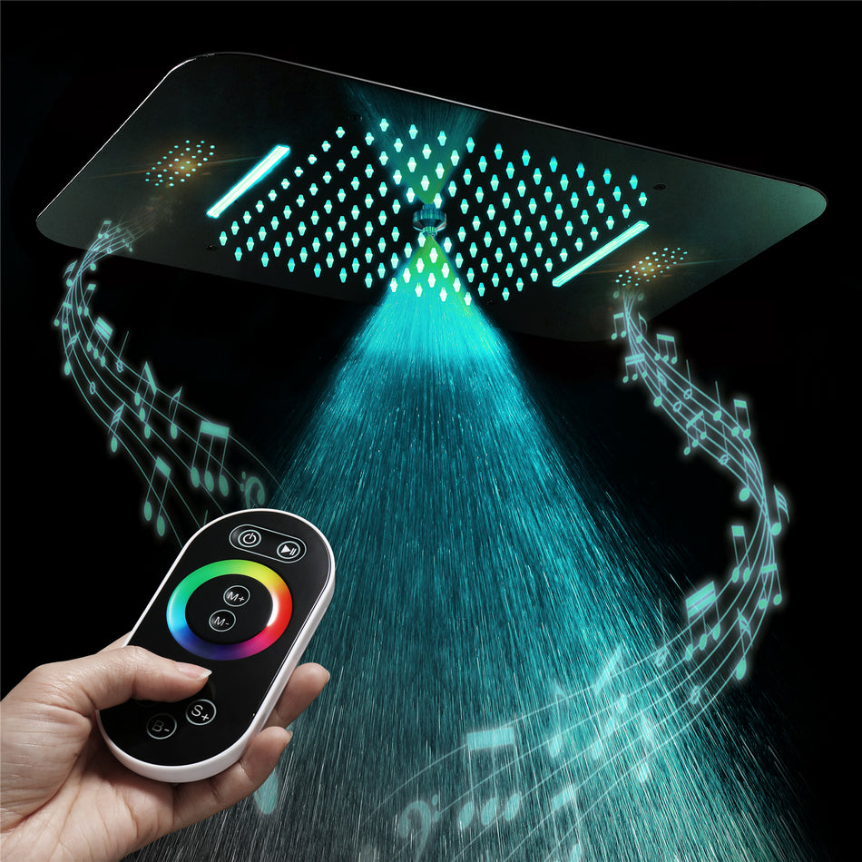 23'' X 15'' Flush-mount 64 LED Shower Head rainfall waterfall mist 3 functions