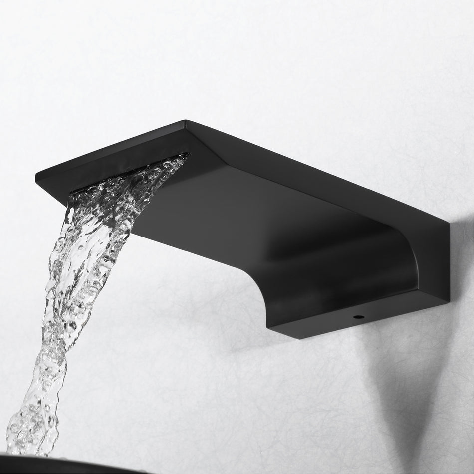 Matte Black Wall Mount Waterfall Bathroom Sink Faucet with Overflow Brass Pop-Up Drain
