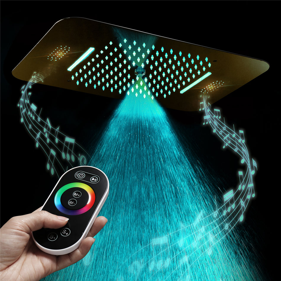 23'' X 15'' Flush-mount 64 LED Shower Head rainfall waterfall mist 3 functions