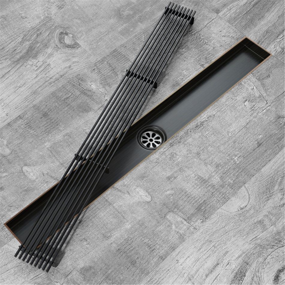 Oil Rubber Bronze Linear shower drain stainless steel material 24 inch with tile insert 2-in-1 cover with hair strainer and adjustment feet