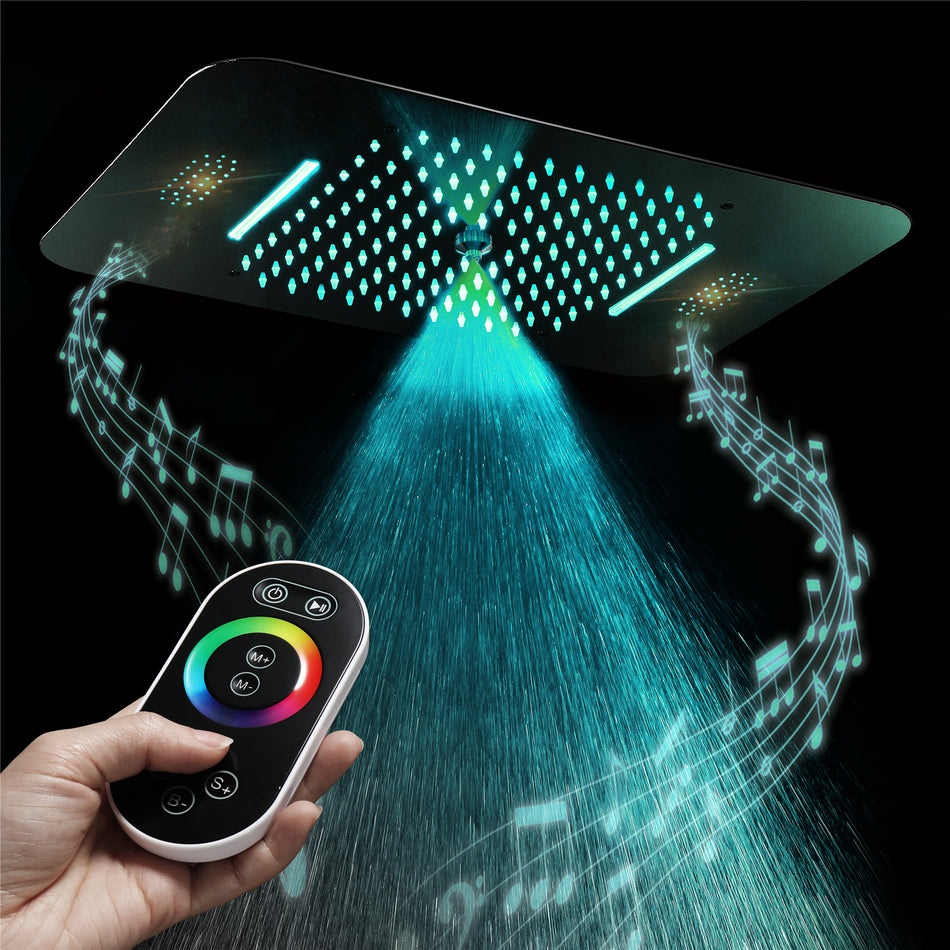 23'' X 15'' Flush-mount 64 LED Shower Head rainfall waterfall mist 3 functions