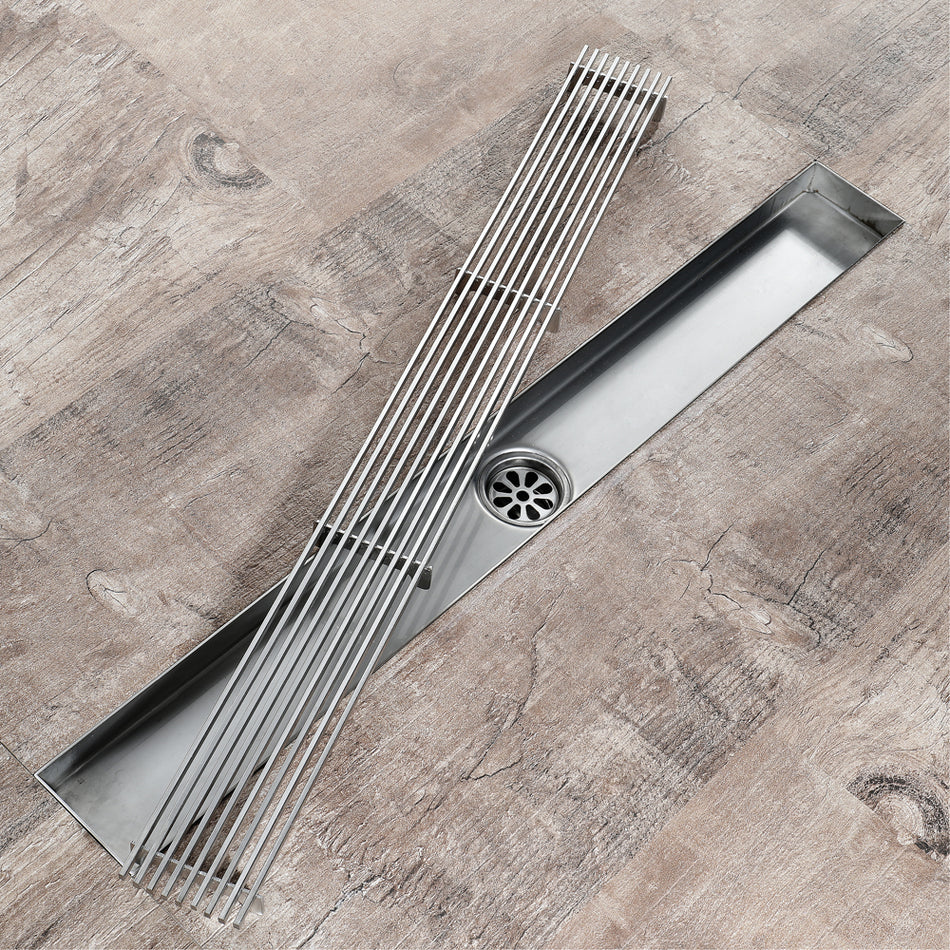 Brushed Nickel Linear shower drain stainless steel material 35.4 inch with grid cover with hair strainer and adjustment feet