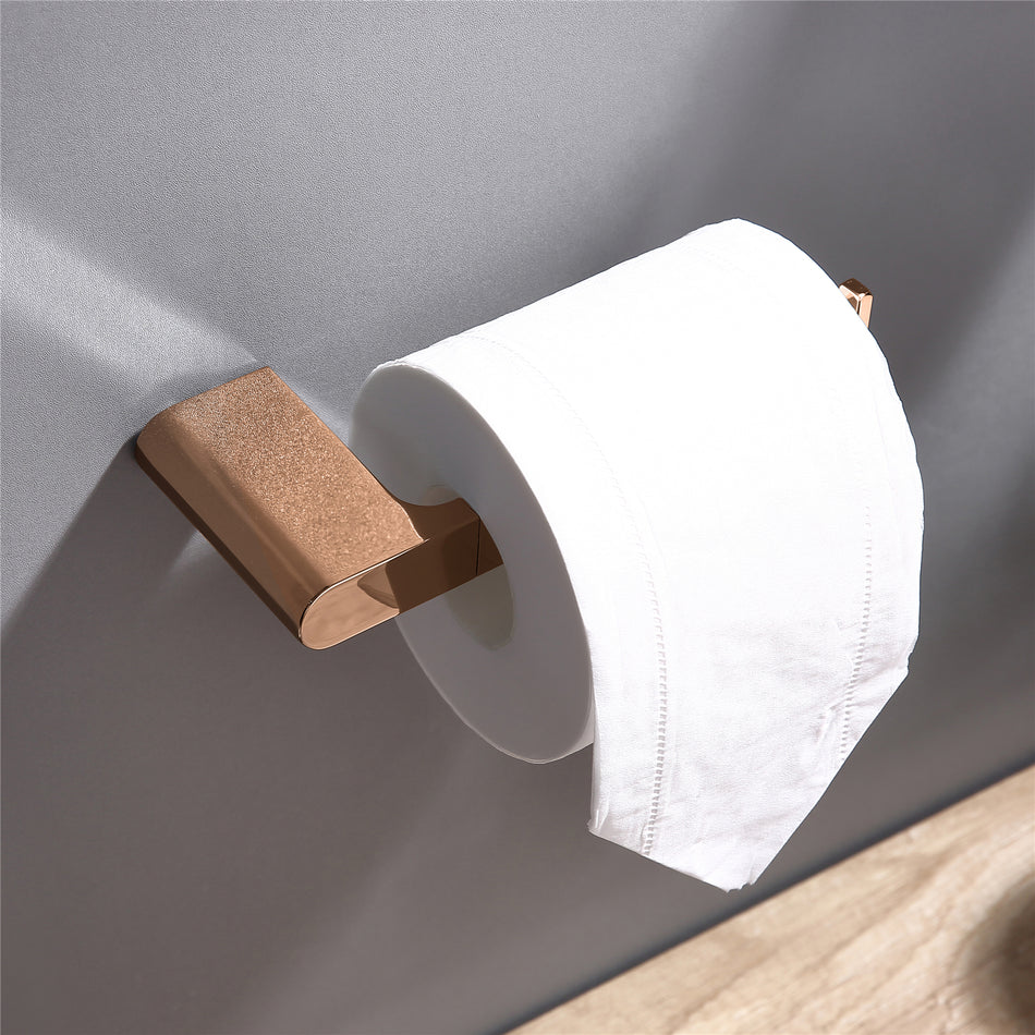 Luxurious 4-Piece Brass Rose Gold Bathroom Hardware Set: Towel Bar, Towel Ring, Toilet Paper Holder, Robe Hook, and Tower Holder - Wall Mounted