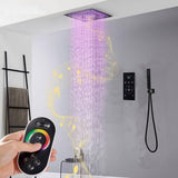 16" LED Chrome/Matte Black/Brushed Gold/Nickel Shower Head with 3-Way Thermostatic Valve, LED Display, 6 Body Jets