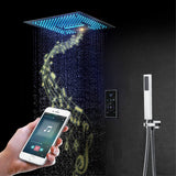 16" LED Chrome/Matte Black/Brushed Gold/Nickel Shower Head with 3-Way Thermostatic Valve, LED Display, 6 Body Jets