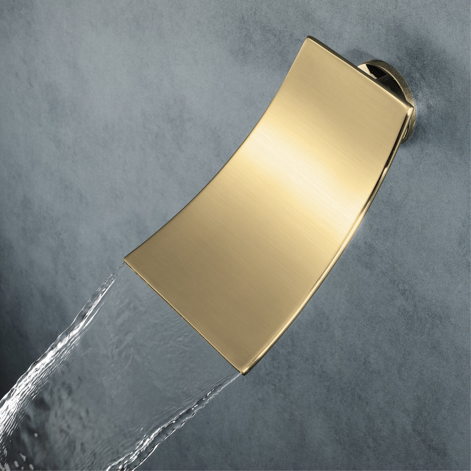 Waterfall Wall-mount pressure balance Bath Tub Filler Faucet Brushed Gold
