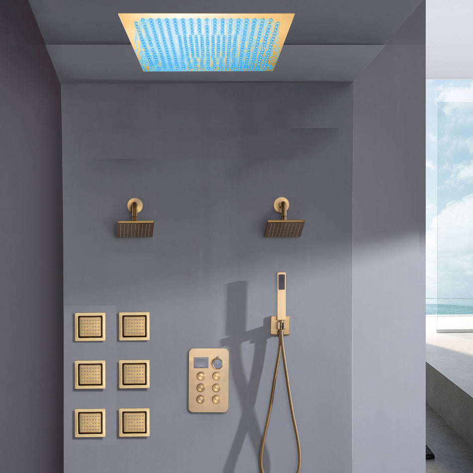 Flush Mount Shower Head with 6-Way Digital Faucet, Dual 6" Regular Head, 6 Body Jets