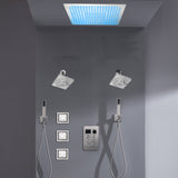 Flush Mount Shower Head with 6-Way Digital Faucet, Dual 6" Regular Head, Body Jets