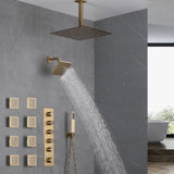 Matte Black Or Brushed nickel or Brushed Gold Rainfall Shower System: 12" or 16" with 5-Way Thermostatic Valve, Body Jets