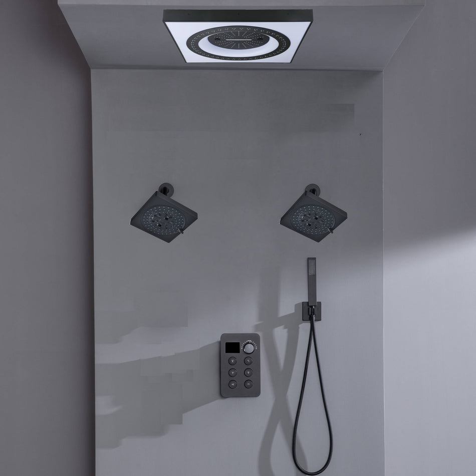 24" Flush Mount Shower Head 6-Way Digital Faucet with Dual 6" Regular Head in Brushed Gold, Nickel, or Matte Black