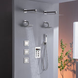 matte black or brushed gold or brushed nickel dual rainfall head 6 way digital display shower faucet with dual 6'' regular heads and 4'' body jets