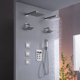 matte black or brushed gold or brushed nickel dual rainfall head 6 way digital display shower faucet with dual 6'' regular heads and 4'' body jets