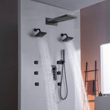 22" Rainfall Waterfall Shower System with 6-Way Thermostatic Faucet, Dual Regular Head, Body Jets