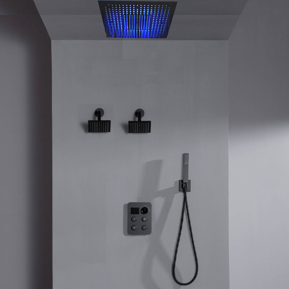 16" or 20" Flush Mount LED Rain Head Shower System with Dual Regular Heads