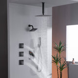 12" or 16" Ceiling Mount Rain Head with 4-Way Thermostatic Faucet and 4" Body Jet