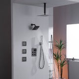 12" or 16" Ceiling Mount Rain Head with 4-Way Thermostatic Faucet and 4" Body Jet