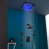 16" or 20" Flush Mount LED Rain Head Shower System with Regular Head and 3 Body Jets