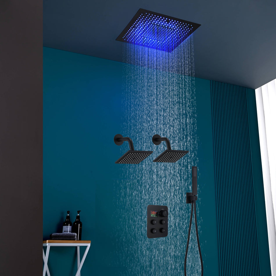 16" or 20" Flush Mount LED Rain Head Shower System with Dual Regular Heads