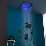 16" or 20" Flush Mount LED Rain Head Shower System with Regular Head and 3 Body Jets