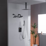 Matte Black Ceiling Mount 4-Way Digital Thermostatic Shower Faucet with Dual 6" Regular Head