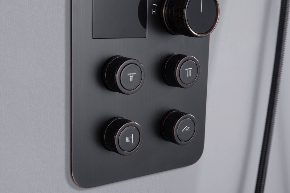 Oil Rubbed Bronze Ceiling Mount Rainfall Shower Head with 4-Way Thermostatic System, Body Jets, and High Water Pressure Wall Mount Shower Head