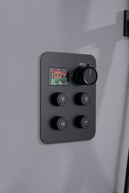 Matte Black 12-Inch Flush-Mount Shower Faucet Set: 4-Way Thermostatic Control, 64-Color LED Lights, Bluetooth Music, Regular Head - Available With or Without Digital Display - wonderland shower inc