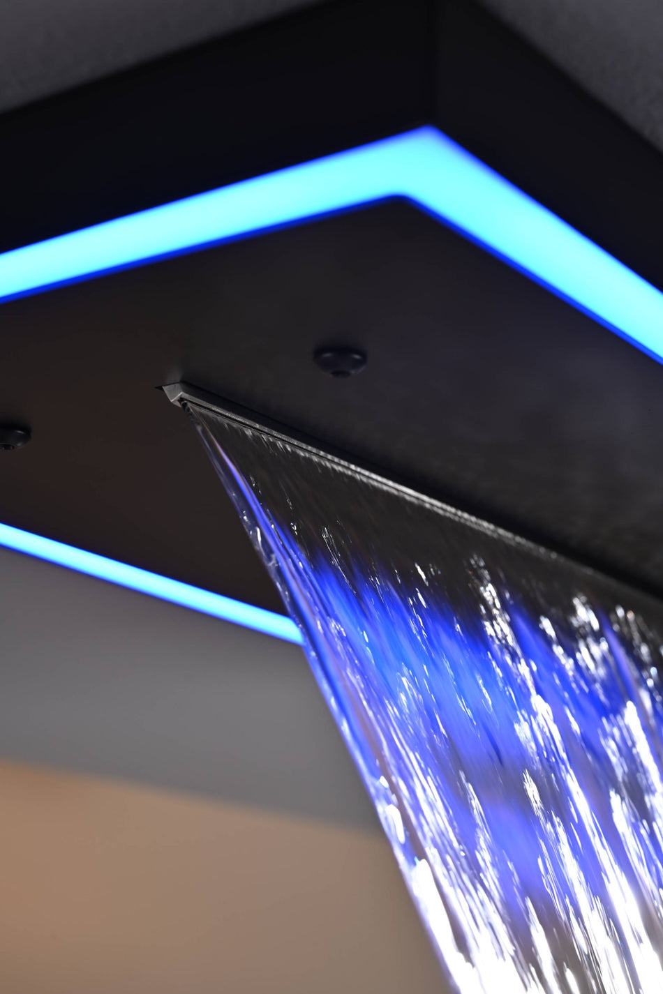 Matte black 16 x 8 inch waterfall Shower Head 64 LED Colors, Flushed Mount